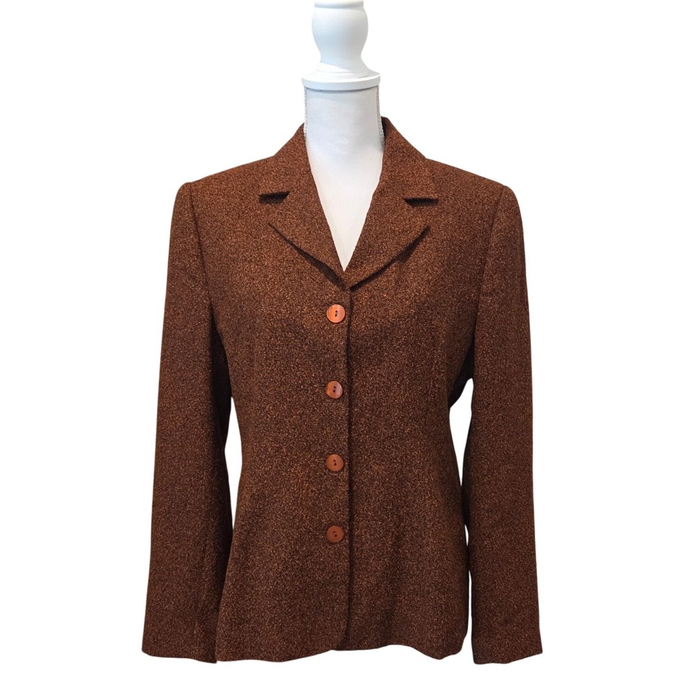 Spiegel Vintage Blazer Four Button Textured Knit Rust Brown Career Jacket 12